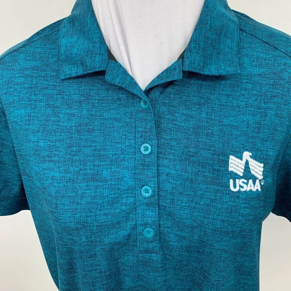 Nike Golf Shirt Womens L Large Teal Dri Fit Crosshatch Polo 3PCC Collared USAA